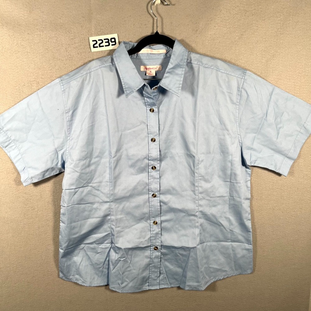 Featherlite Shirt Womens XL Blue Twill Fine Stain Resistant Button Up Outdoor